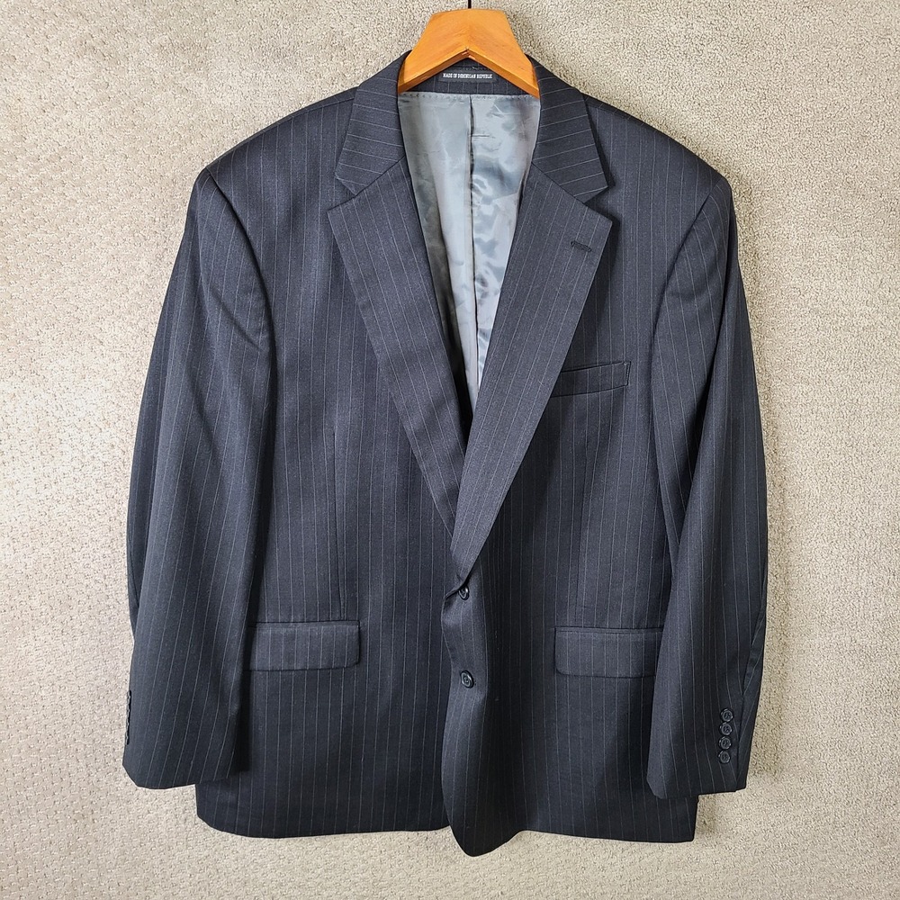 Andrew Fezza Jacket Mens 48R Gray Striped Blazer Super 100s Wool Comfort Stretch
